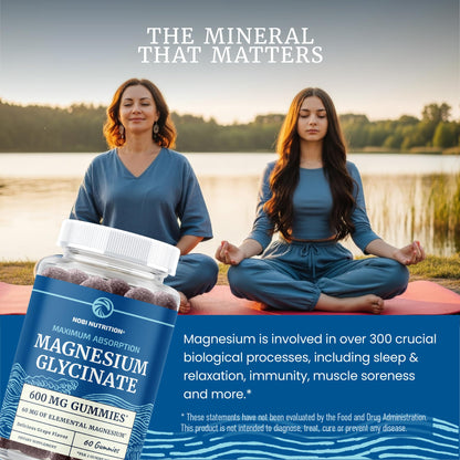 Magnesium Glycinate Gummies 600MG | Sleep, Calm & Relaxation Support | 60MG Elemental Mag Per Serving | Grape Flavor, Gluten-Free | High Absorption Magnesium Gummies for Women, Men & Family | 60 Ct