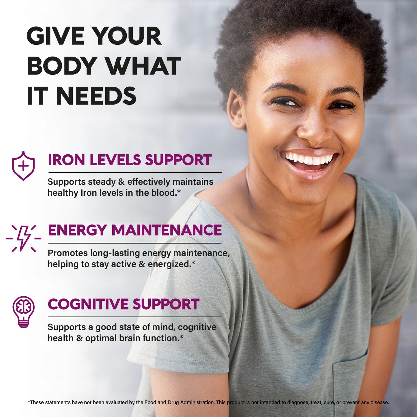 Iron Supplement for Women - Iron 65mg (Ferrous Sulfate 325mg) - Stomach Friendly | Slow Release Iron | High Absorption - Vitamins C, D3, B6, B12 & Folate