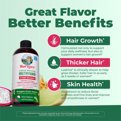 MARYRUTH'S Liquid Multivitamin + Hair Growth | Biotin 10000mcg | Lustriva Hair Growth Supplement | Clinically Tested in Women for Thicker Hair
