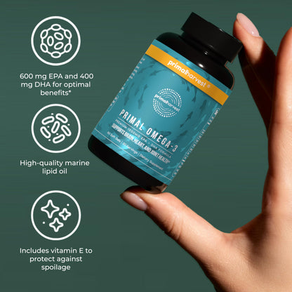 Primal Harvest Omega 3 Fish Oil Supplements, 30 Servings Soft Gels Capsules w/ 1000mg EPA + DHA Supplements, No Fishy Burps Non-GMO Omega 3 Fatty Acid Primal HarvestBuy Supplements Australia