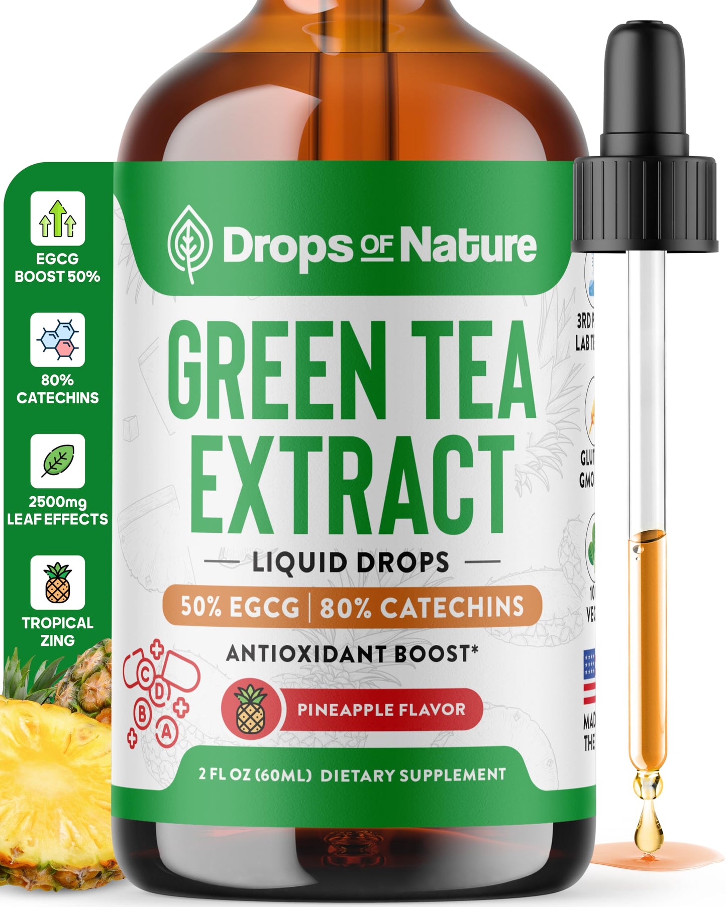 Green Tea 10:1 Extract 50% EGCG - Green Tea Liquid Drops - Vegan, 4X More Powerful Than Pills & Capsules - 2oz Antioxidant & Immune Supplement