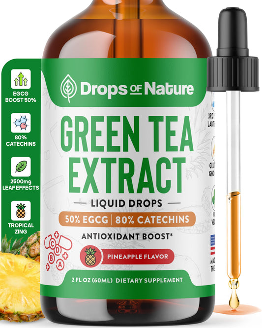 Green Tea 10:1 Extract 50% EGCG - Green Tea Liquid Drops - Vegan, 4X More Powerful Than Pills & Capsules - 2oz Antioxidant & Immune Supplement