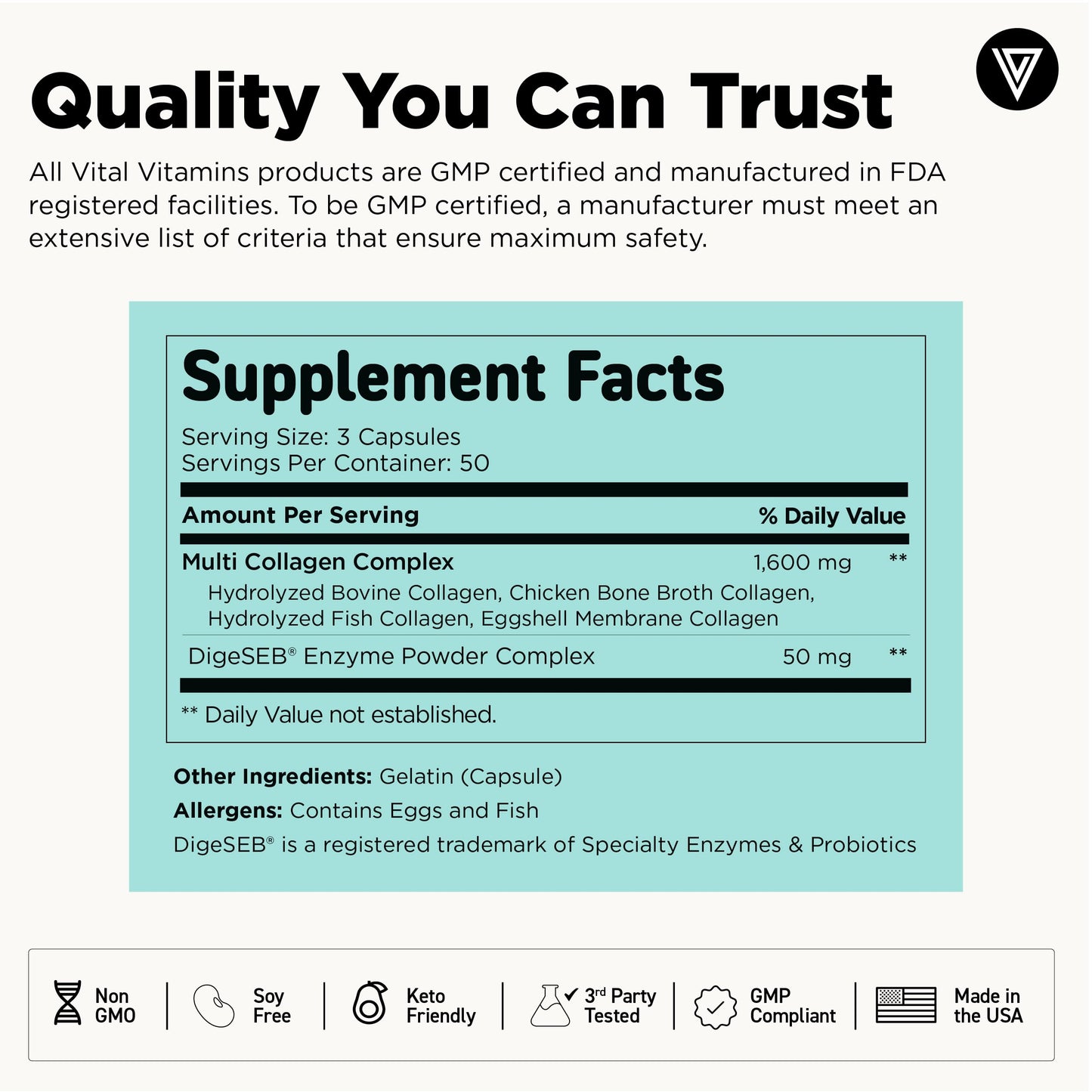 Vital Vitamins Multi Collagen for Women & Men - Type I, II, III, V, X - Grass Fed, Non-GMO - 150 Capsules Vital Vitamins buy supplements Au