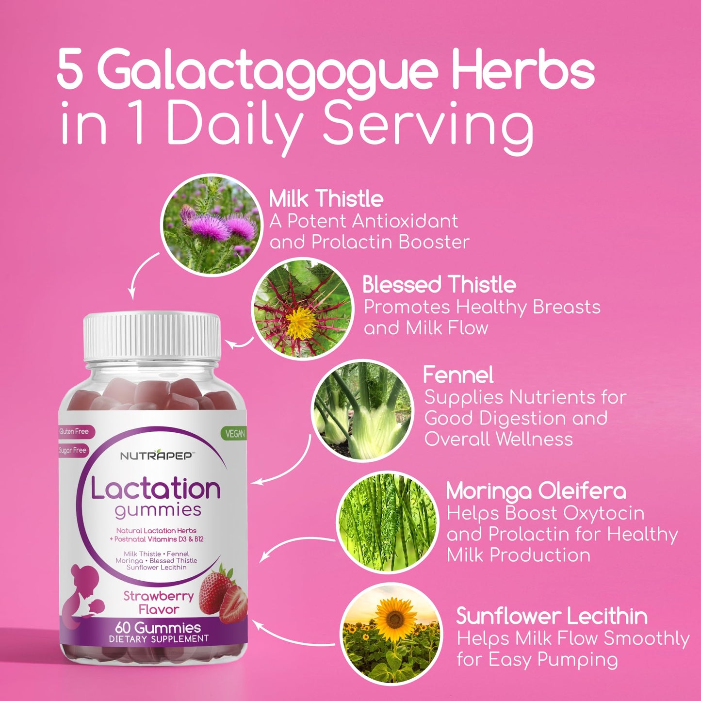 NutraPep Lactation and Postnatal Support Gummies - Milk Production Supply Increase Supplements for Breastfeeding Women - with Vitamins D3 B12 Milk Thistle Fennel