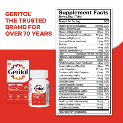 Geritol, Multivitamin Supplement, Contains B-Vitamins, Antioxidants, Vitamins C, E & D and Iron, 26 Essential Vitamins and Minerals, Gluten-Free