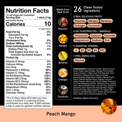 DryWater Electrolyte Powder Packets, Peach Mango - Hydration Packets Drink Mix with Zero Added Sugar for Rehydration & Energy - 6 Key Electrolytes
