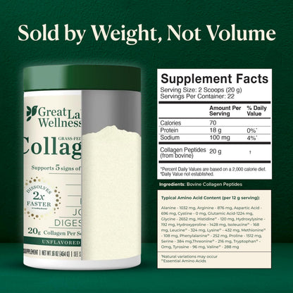 Great Lakes Wellness Collagen Peptides Powder – Supports Skin, Hair, Nails, Joints & Digestion – Hydrolyzed, Quick Dissolve