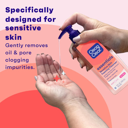 Clean & Clear Essentials Oil-Free Foaming Facial Cleanser, Daily Foaming Face Wash with Pro-Vitamin B5 for Sensitive Skin