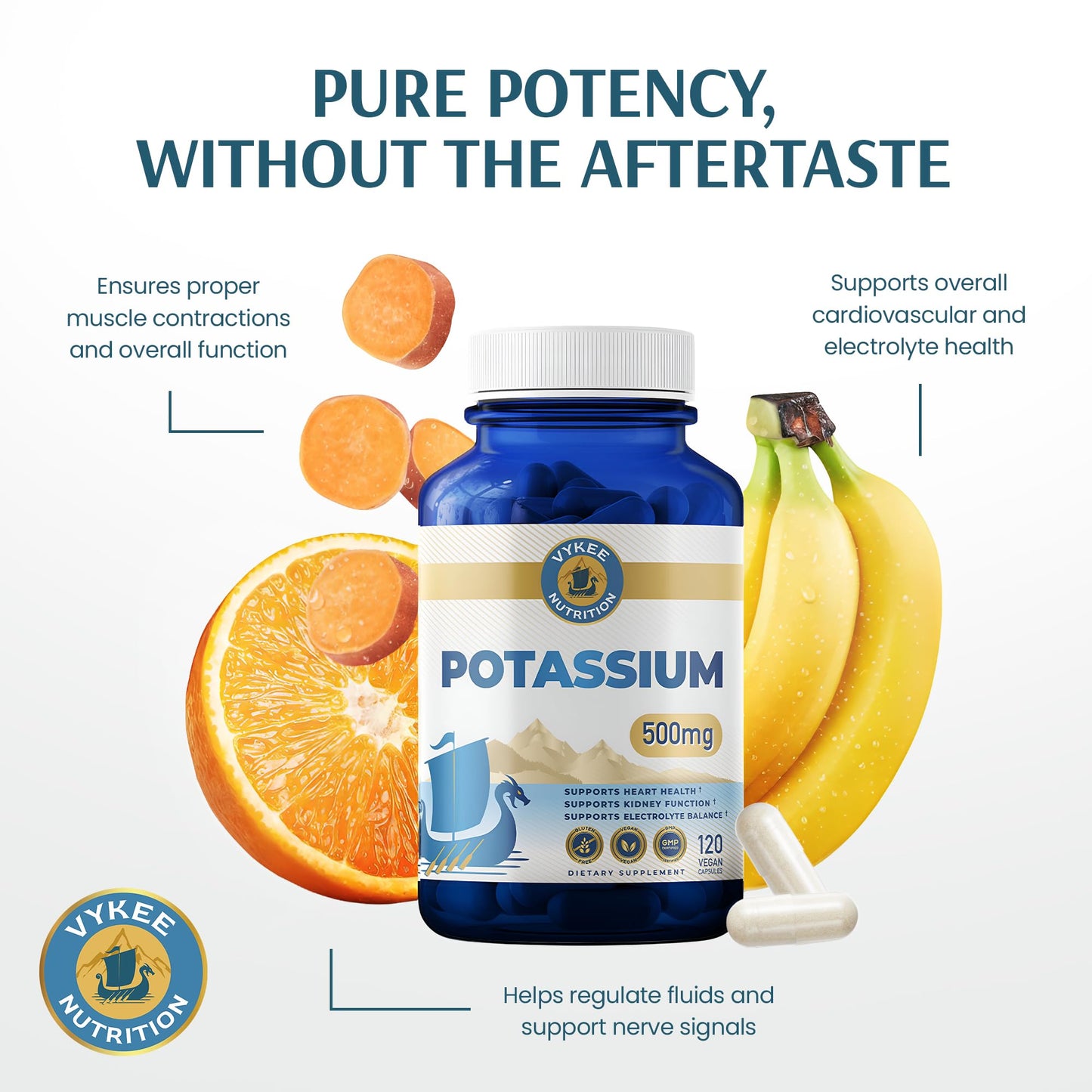 Vykee Nutrition Potassium Citrate Capsules - Supplements for Electrolyte Balance, Muscle & Heart Health - Vegan, Non-GMO,