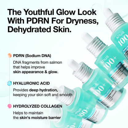Anua PDRN Hyaluronic Acid Capsule 100 Serum, Radiant Face Serum, Salmon DNA, Hyaluronic Acid, Hydration, Moisture Plumping Effect