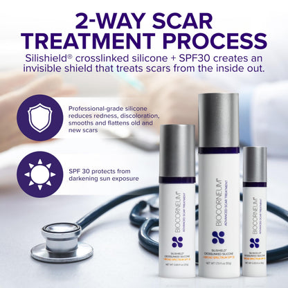 Biocorneum Advanced Scar Treatment with Silishield® & SPF 30 10g – Medical Grade Silicone Gel to Support Healing of Surgical Scars and Marks