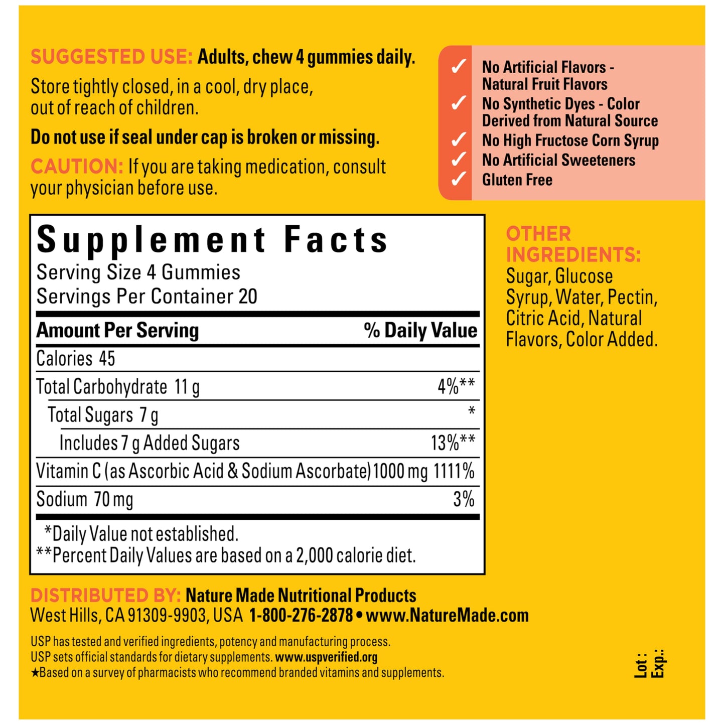 Nature Made Maximum Strength Dosage Vitamin C 1000mg per Serving, Immune Support Vitamin C Gummies for Adults, 80 Gummies, 20 Day Supply
