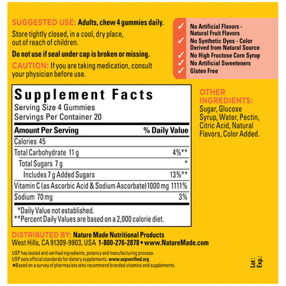 Nature Made Maximum Strength Dosage Vitamin C 1000mg per Serving, Immune Support Vitamin C Gummies for Adults, 80 Gummies, 20 Day Supply