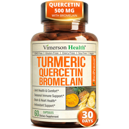 Quercetin with Bromelain Turmeric Curcumin Supplement – Allergy Relief, Immune & Joint Support – Organic Turmeric Supplement w/Bioperine for Enhanced Absorption