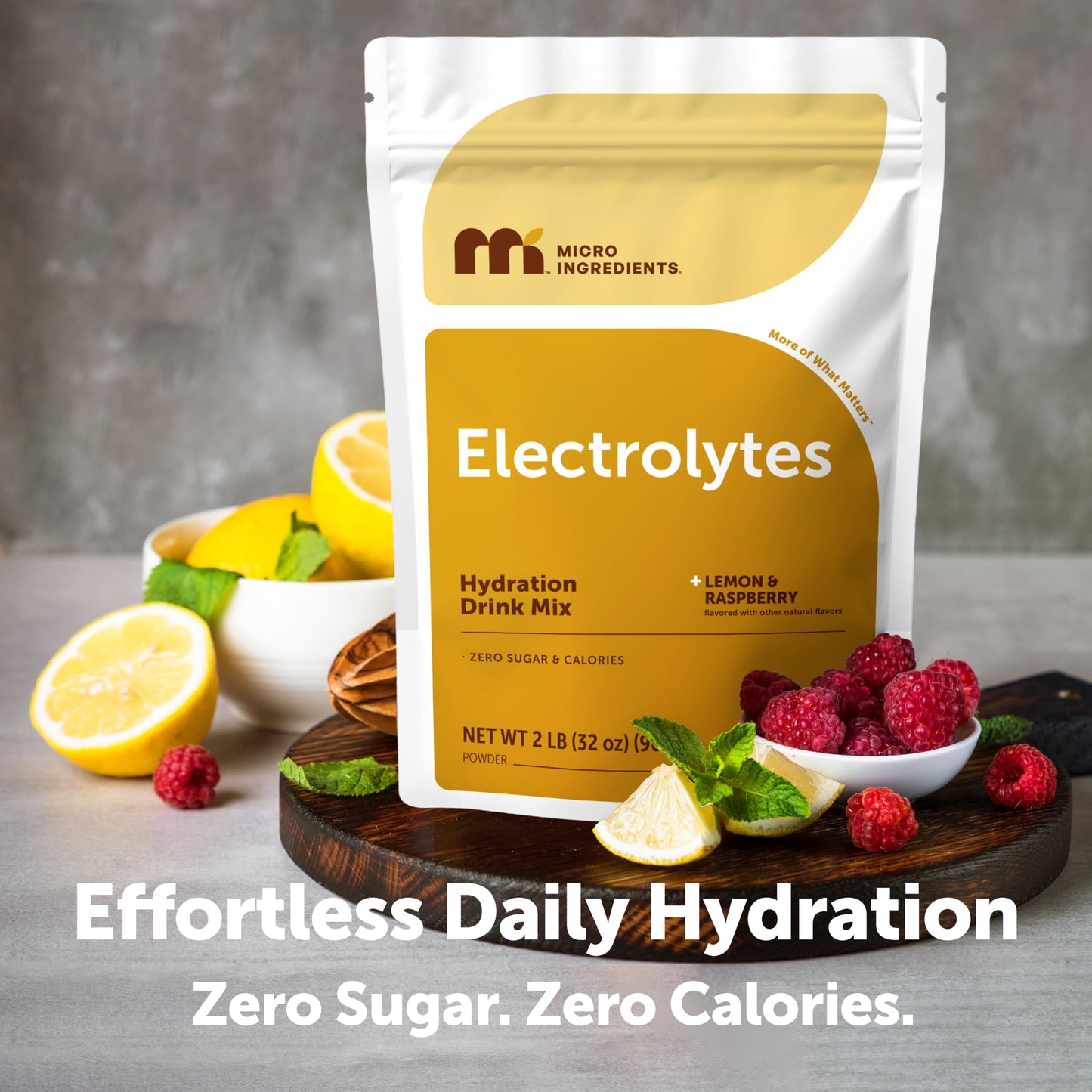 Micro Ingredients Electrolyte Powder, 2 lbs (139 Servings) | Lemon Raspberry Flavor | High Potassium (1,000mg) + Coconut Water & Real Lemon Juice