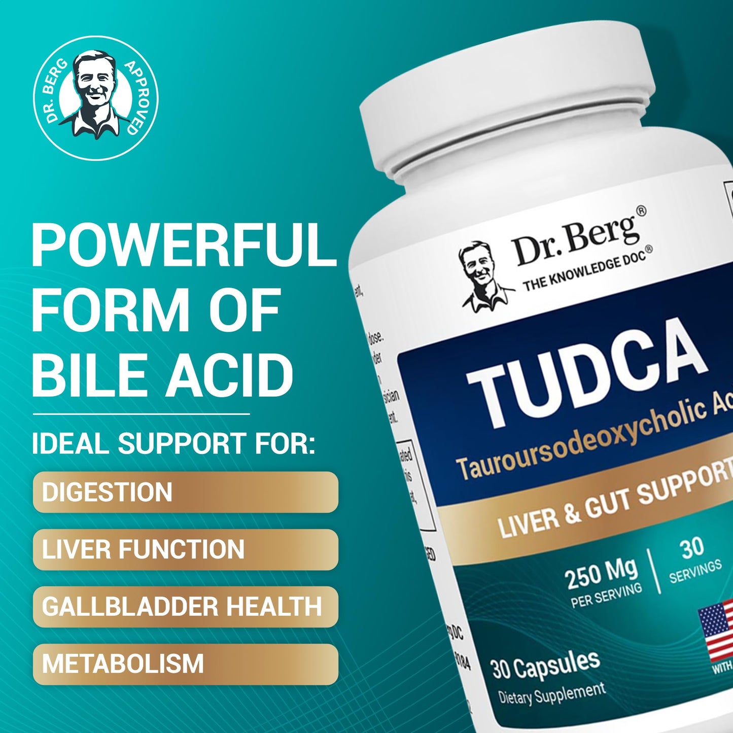 Dr. Berg TUDCA Supplement (Tauroursodeoxycholic Acid) - Powerful Formula for Liver Health, Bile Flow, Gallbladder Support, and Digestive Health* - 30 Capsules Dr. Berg NutritionalsBuy Supplements Australia