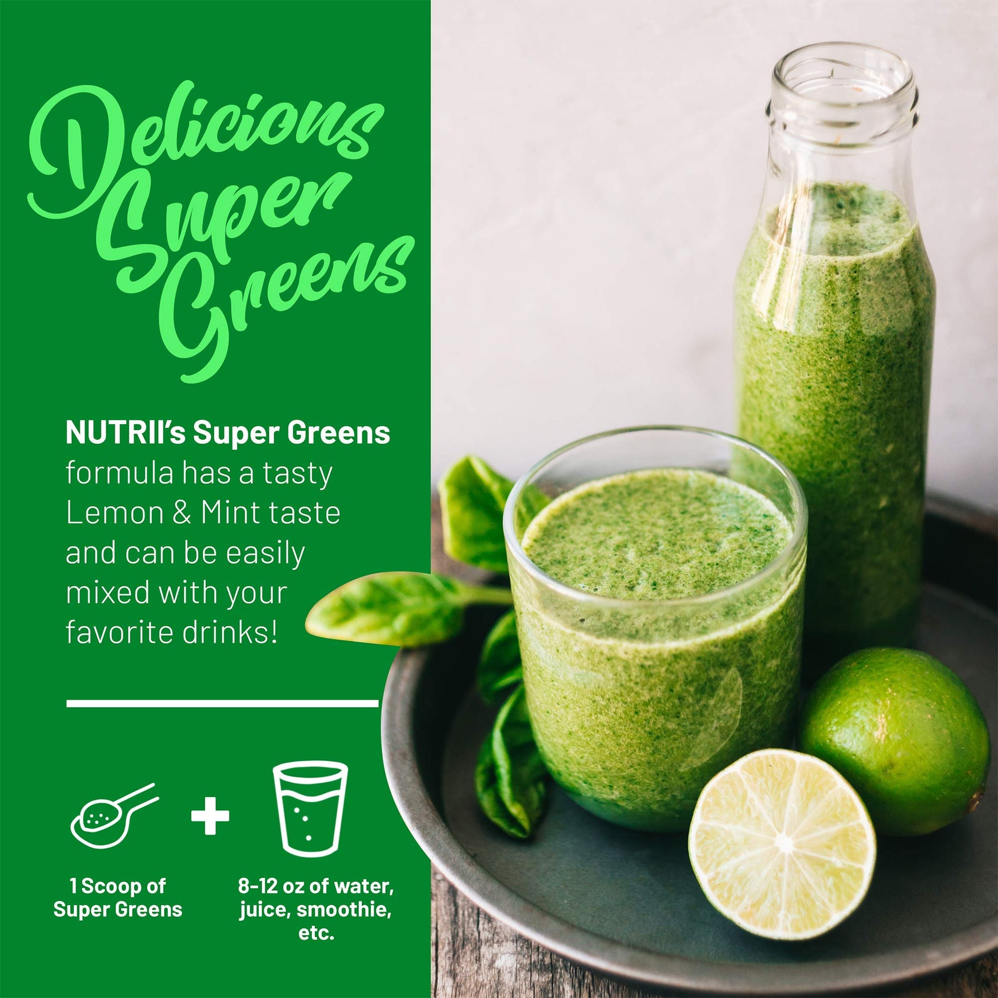 Nutrii Organic Green Immunity Superfood Powder - Soothes Digestion, Boosts Healthy Vitality and Energy. Fast Acting Formula with Probiotics, Enzymes, Turmeric and Ashwagandha (30 Servings Lemon-Mint) NutriiBuy Supplements Australia