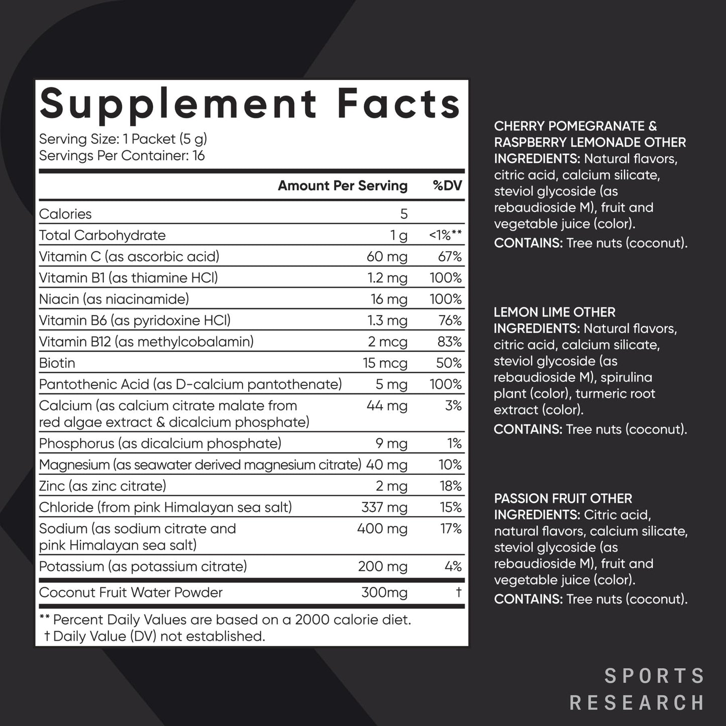 Sports Research® Hydrate Electrolytes Powder Packets - Sugar-Free & Naturally Flavored with Vitamins, Minerals, and Coconut Water - Supports Hydration - 16 Packets - Variety Pack Sports Research buy supplements Au