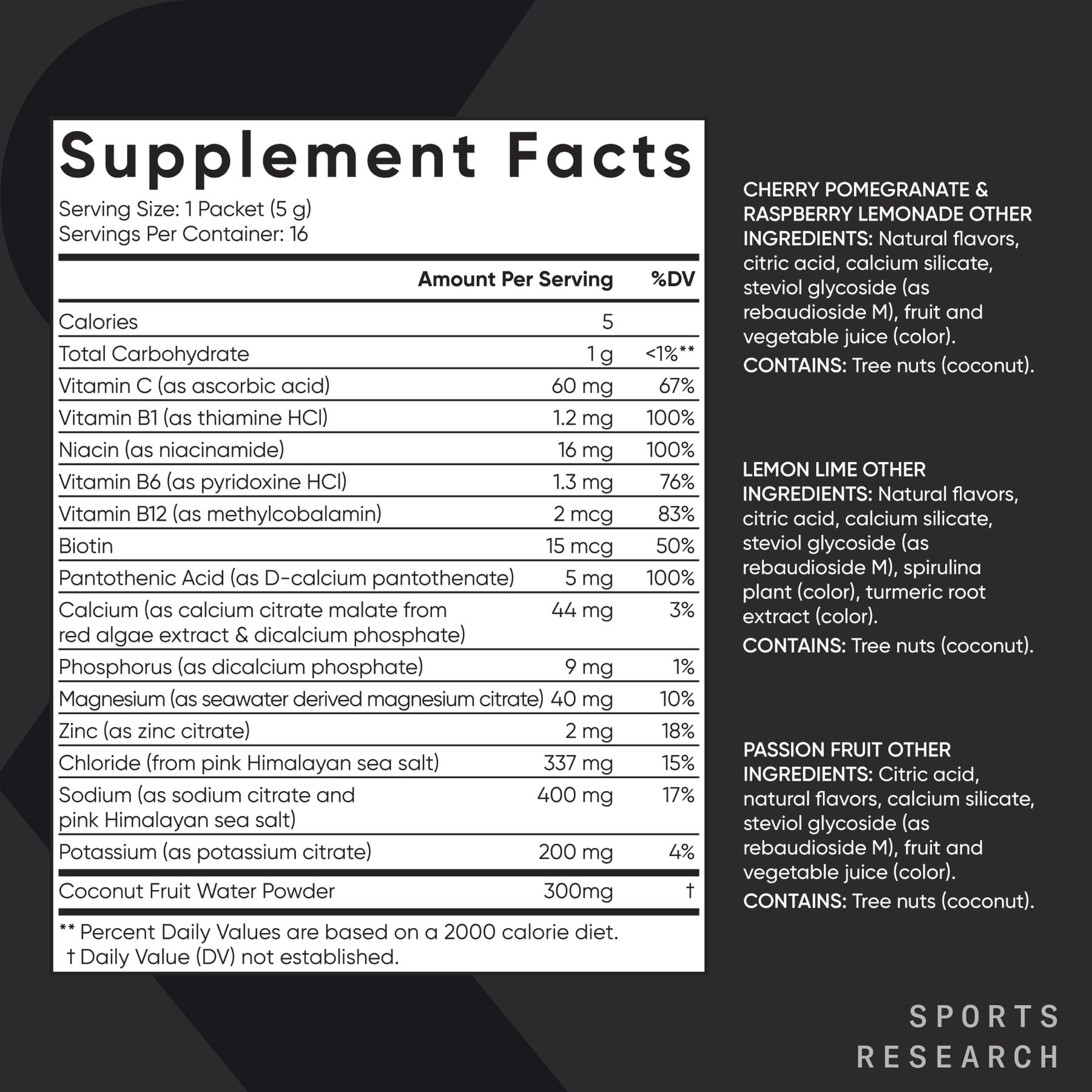 Sports Research® Hydrate Electrolytes Powder Packets - Sugar-Free & Naturally Flavored with Vitamins, Minerals, and Coconut Water - Supports Hydration - 16 Packets - Variety Pack Sports Research buy supplements Au