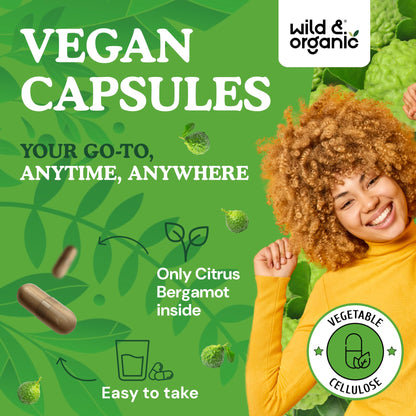 Wild & Organic Citrus Bergamot Capsules - Antioxidant & Overall Support - Citrus Bergamot Extract Capsules - Bergamia Fruit Powder Supplement