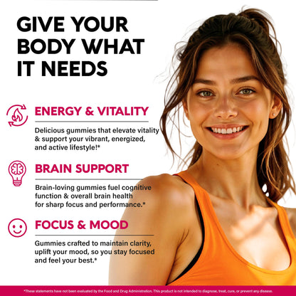 Vitamin B-Complex Gummies for Women & Men - Vitamin B12, B1, B2, B3, B5, B6, B7 & B9 - B Complex with Vitamin C & Choline - Energy, Brain & Mood