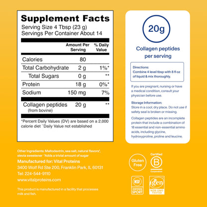 Vital Proteins Collagen Peptides Powder Vanilla - Supports Hair, Skin, Nails, Bones, Joints, Powder for Women