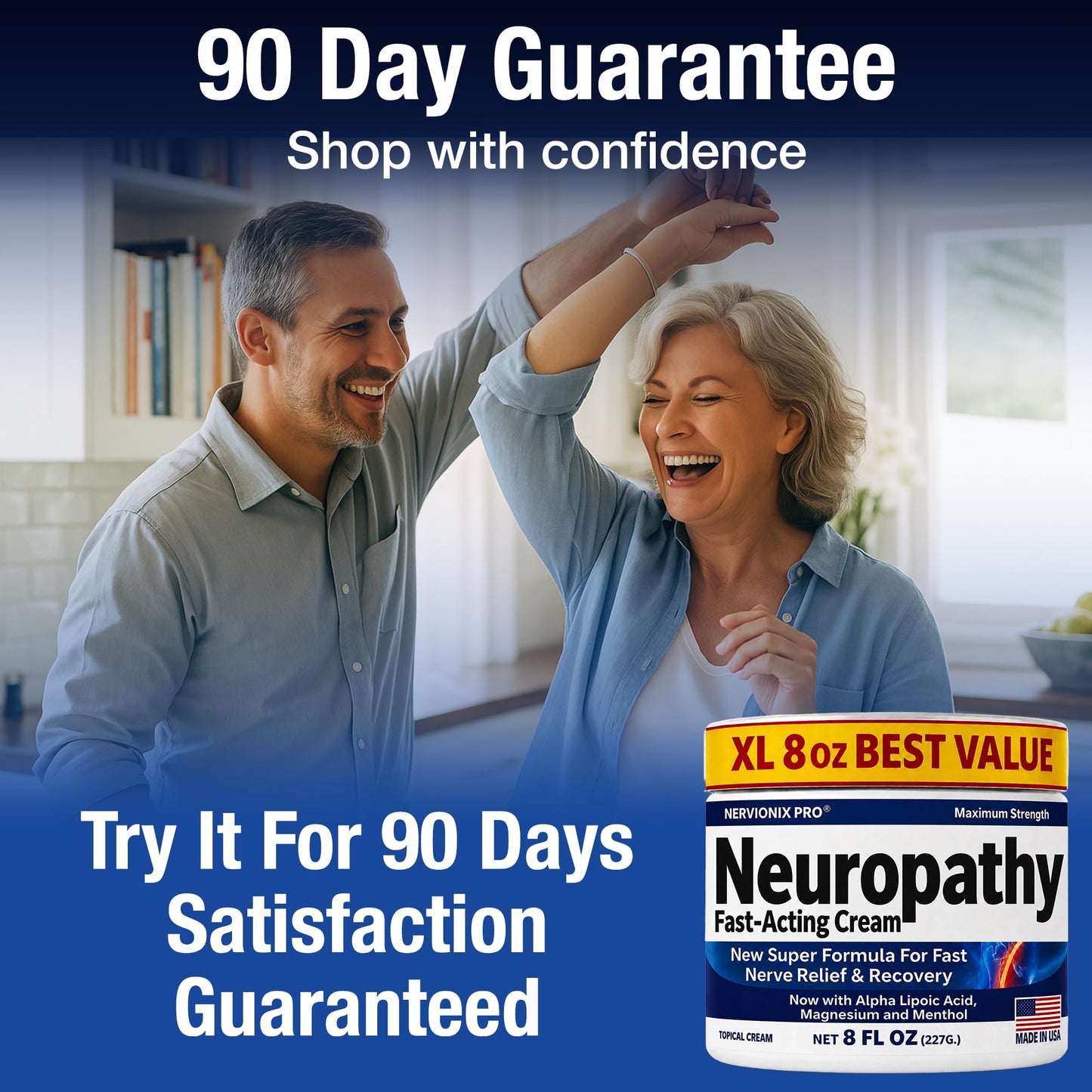 Neuropathy Nerve Relief Cream – Extra Large 8 oz – Maximum Strength for Feet Hands Legs Toes Back – Natural Ingredients Arnica Aloe Vera MSM Vitamins