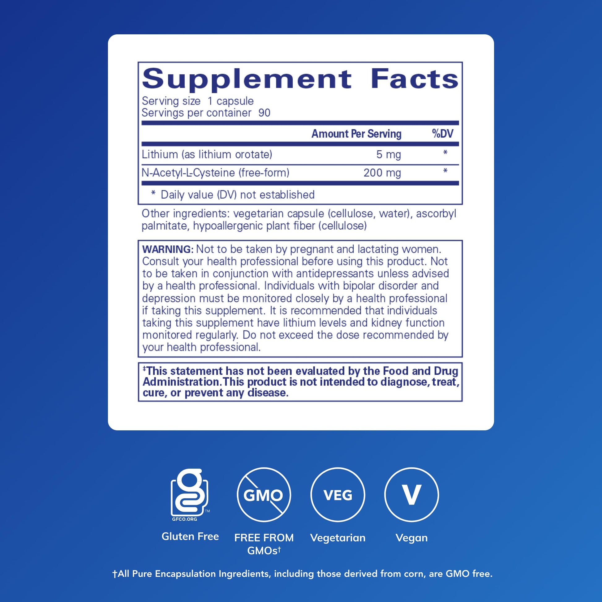 Pure Encapsulations Lithium Orotate 5 mg - Brain Support Supplement - with N-Acetyl-L-Cysteine (NAC) for Memory & Brain Behavior* - Gluten Free & Non-GMO - 90 Capsules Pure EncapsulationsBuy Supplements Australia