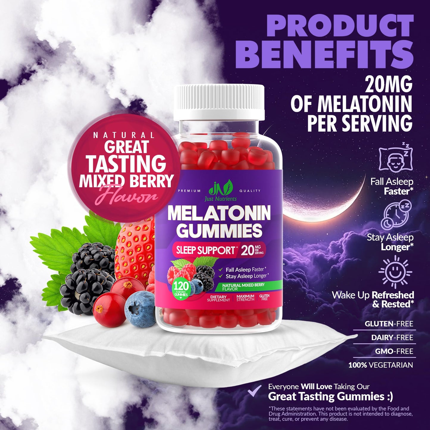 Melatonin 20mg Gummies (120 Count) - Maximum Strength Sleep Support for Adults with 10mg of Melatonin Per Gummy - Gluten-Free, Non-GMO, Vegetarian