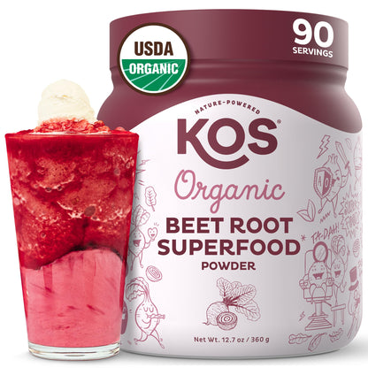 KOS Organic Beet Root Powder, USDA Organic - Natural Nitric Oxide Booster, Superfood Plant Based Beetroot Antioxidant, Supports Active Lifestyle & Healthy Circulation, Soy & Gluten-Free - 90 Servings KOS buy supplements Au