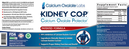 KIDNEY C.O.P. Calcium Oxalate Protector 120 Capsules, Patented Kidney Support for Calcium Oxalate Crystals, Stop Recurrence