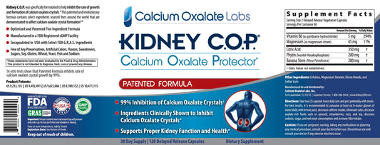 KIDNEY C.O.P. Calcium Oxalate Protector 120 Capsules, Patented Kidney Support for Calcium Oxalate Crystals, Stop Recurrence