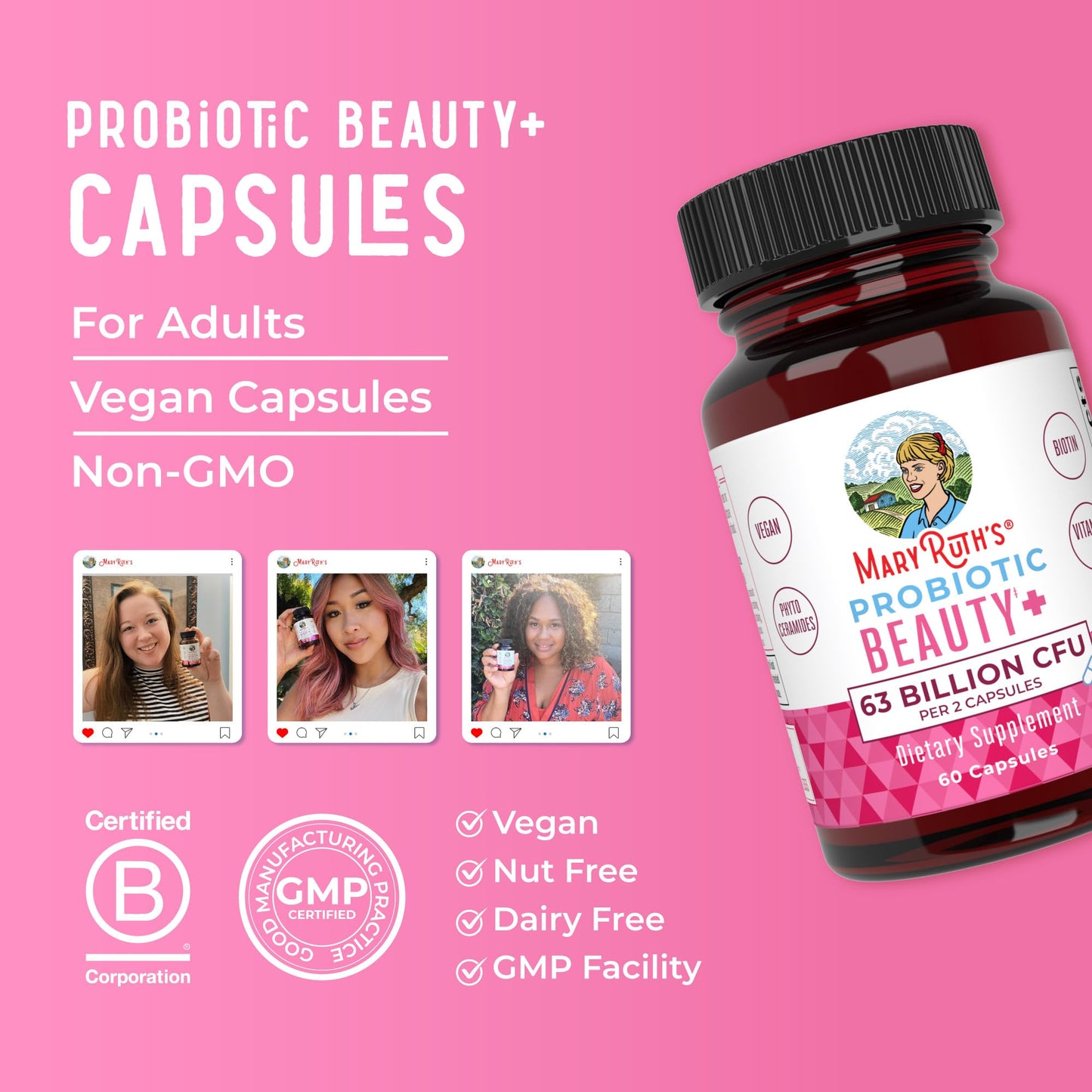 MaryRuth Organics Probiotic Beauty Capsules | Vegan Collagen Support | Anti Aging | Gut Health | Hair Skin and Nails Vitamins | Skin Care