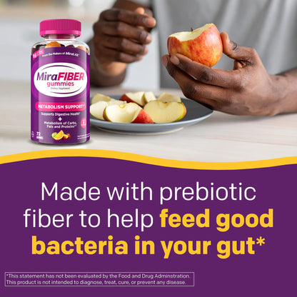 MiraFIBER Gummies from The Makers of MiraLAX, 8g of Daily Fiber Per Serving, Metabolism Support with B Vitamins, Gut Health for Men & Women
