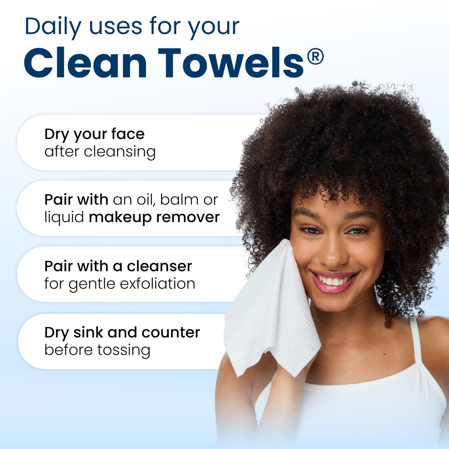 Clean Skin Club Clean Towels XL®, 100% USDA Biobased Face Towel, Disposable Face Towelette, Eczema Association Accepted, Makeup Remover Dry Wipes, Ultra Soft, 1 Pack, 50 Ct CLEAN SKIN CLUBBuy Supplements Australia