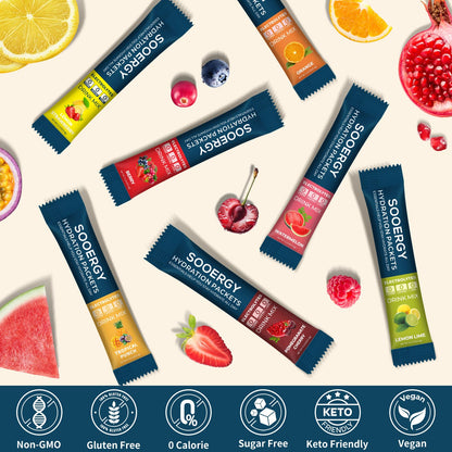Sooergy Electrolytes Powder Packets Sugar Free Hydration Packets, 7 Flavors Liquid Daily IV Electrolyte Drink Mixes for Rehydration
