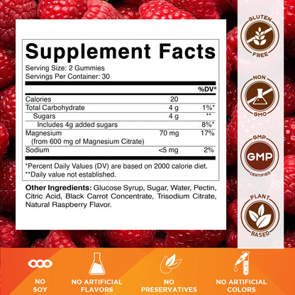 Vitamatic Magnesium Gummies 600mg per Serving – 60 Vegan Count for Relaxation, Muscle, Bone, and Energy Support