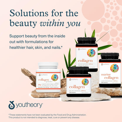 Youtheory Advanced Collagen - 6,000 mg Hydrolyzed Collagen Peptides - Includes Antioxidants & Contains Vitamin C - Hair Growth, Nails, Joint Health & Bone Support
