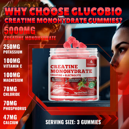 GlucoBio Creatine Monohydrate Gummies (5g) – Pre-Workout Energy & Muscle Growth Support for Men & Women