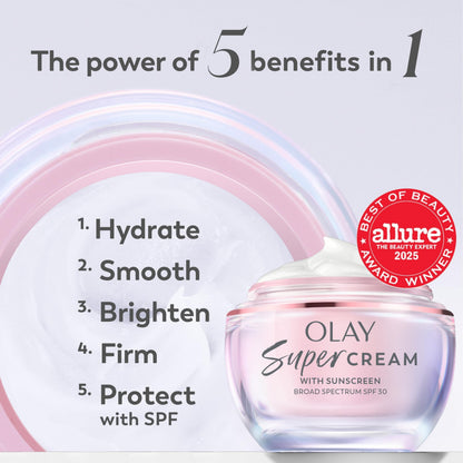 Olay Super Cream with Sunscreen SPF 30, Lightweight Face Moisturizer with Sun Protection