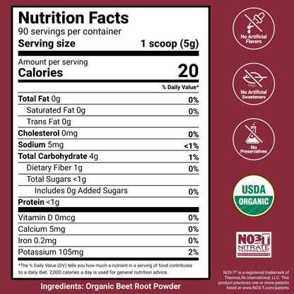 Force Factor Total Beets Organic Beetroot Powder Superfood to Boost Daily Nutrition, USDA Organic, Vegan, Gluten-Free
