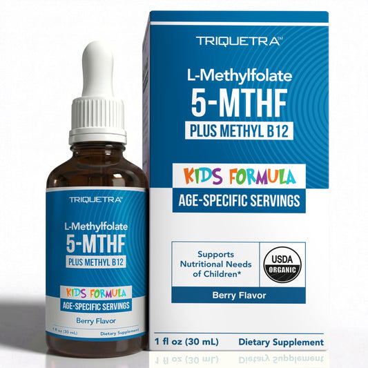 Organic Kids L-Methylfolate + Methyl B12 Cofactor - MTHFR Sublingual Form - 5-MTHF, Superior Form of Folate - Adjustable Dosing for All Ages
