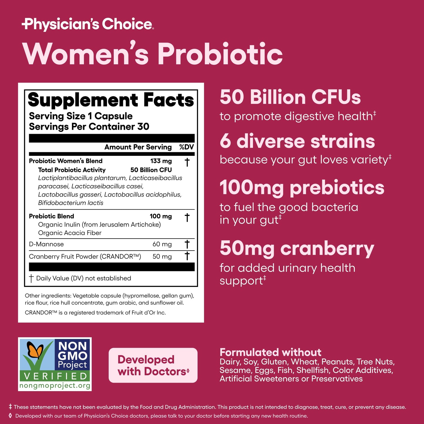 Physician's CHOICE Probiotics for Women - PH Balance, Digestive, UT, & Feminine Health - 50 Billion CFU - 6 Unique Strains for Her - Organic Prebiotics