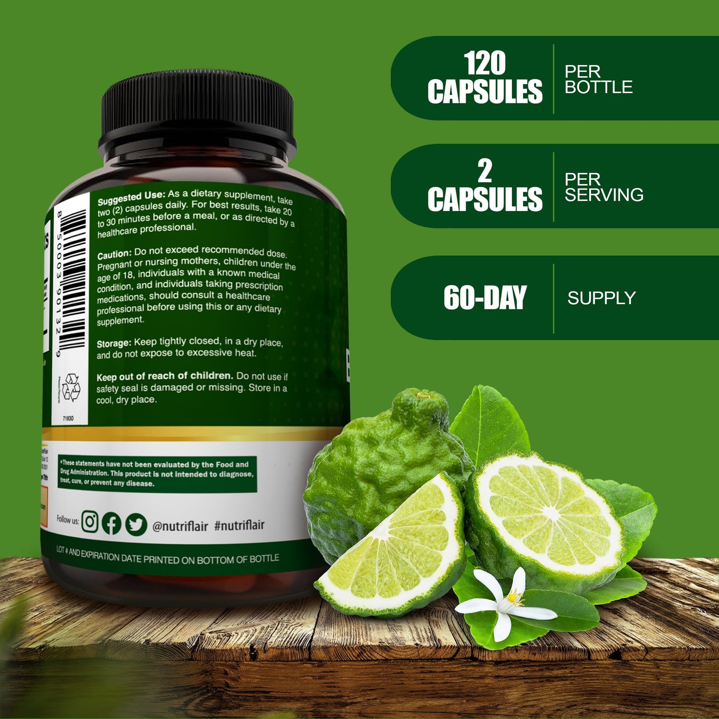 NutriFlair Organic Citrus Bergamot 1400mg, 120 Capsules - 25:1 Bergamia - Essential Oil and Citrus Bioflavonoids - Natural Heart Health Supplements