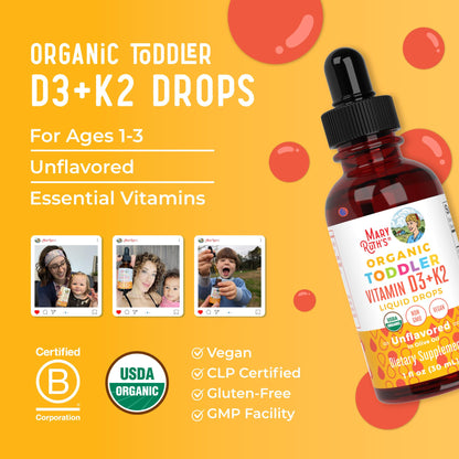 MARYRUTH'S Organics Vitamin D3 | Vitamin K2 | Vitamin D3 K2 Drops | K2 D3 Vitamin Liquid Supplement for Toddlers | Kids Supplement for Calcium Absorption