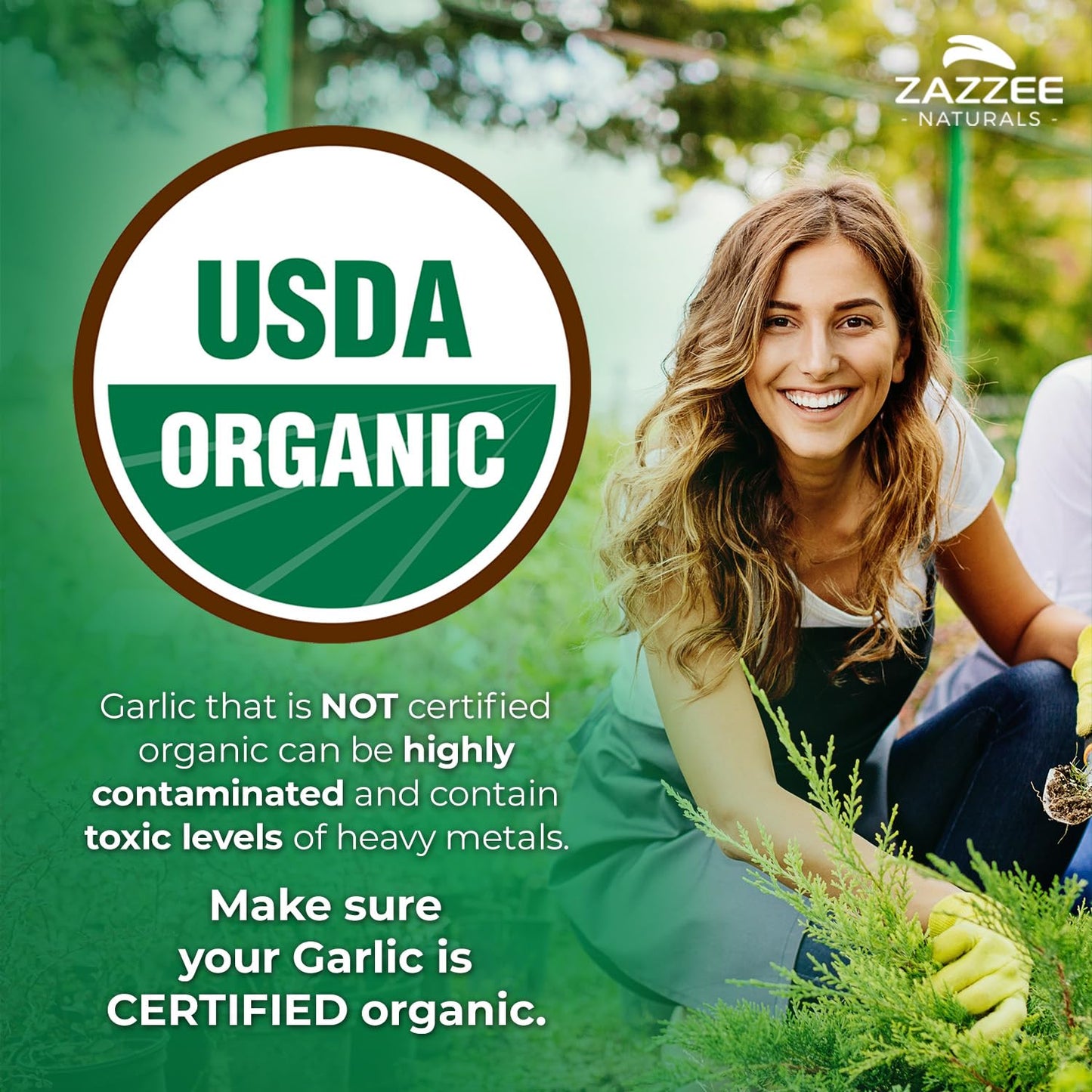 Zazzee USDA Organic Odorless Garlic 20:1 Extract, 1% Allicin, 100 Vegan Capsules, 3+ Month Supply, Allium Sativum, Immune, Circulation & Heart Health Support