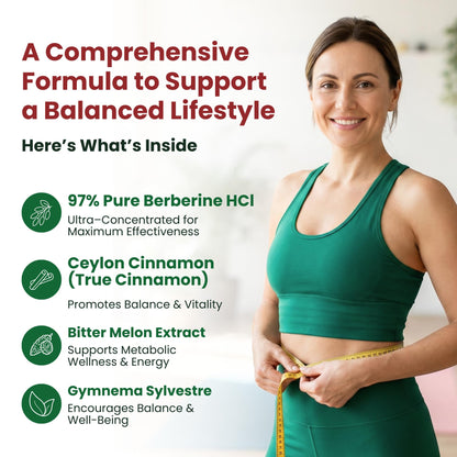 ForestLeaf Berberine Supplement - 1300mg per Serving - Ultra High Potency Berberine HCl with Ceylon Cinnamon, Bitter Melon & Gymnema