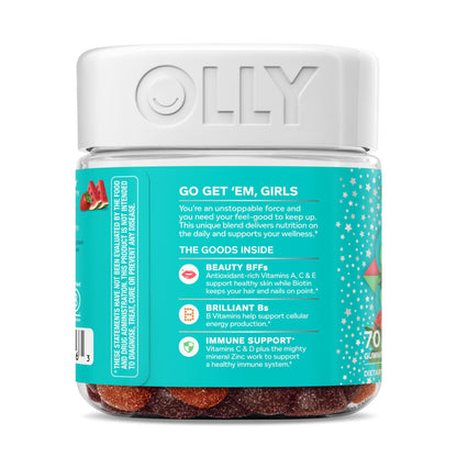 Olly Teen Girl Multi Gummy, Healthy Skin and Immune Support, 15 Essential Vitamins, Biotin, Zinc, Calcium, Chewable Multivitamin
