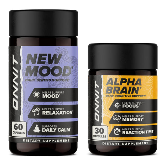 ONNIT Cognitive & Mood Support Bundle: Alpha Brain Nootropic Capsules (30 Count) + New Mood Stress Support Capsules (60 Count), IGEN Non-GMO Tested Focus, Mental Clarity, Relaxation & Sleep, 2 Pack ONNITBuy Supplements Australia