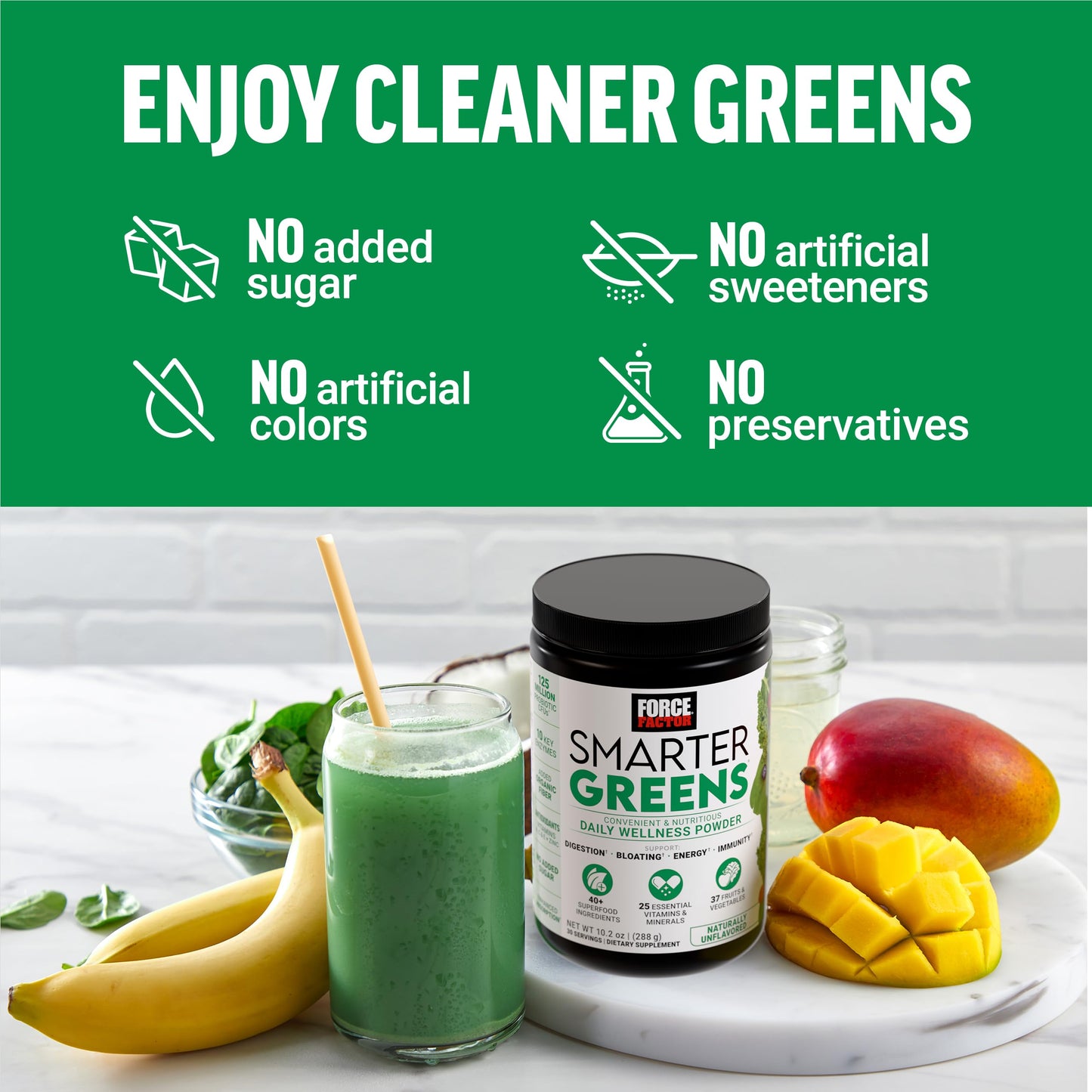 Force Factor Smarter Greens Daily Wellness Powder 2-Pack to Support Energy, Immunity & Digestion, Superfood Greens Powder with Vitamins, Minerals & Probiotics, Unflavored, 60 Servings Force FactorBuy Supplements Australia